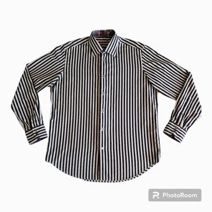 Robert Graham Contrast Flip Cuff Button-Up Shirt Sz L (42) 16½" Neck Blk/Lt.Gray